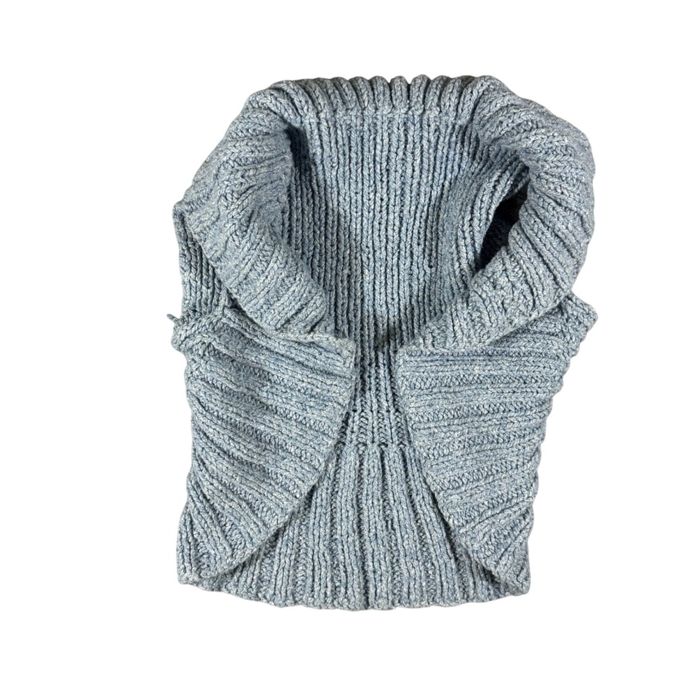 Cropped Knit Circle Shrug Vest Women OS Blue Chunky Ribbed Boho Cardigan Sweater